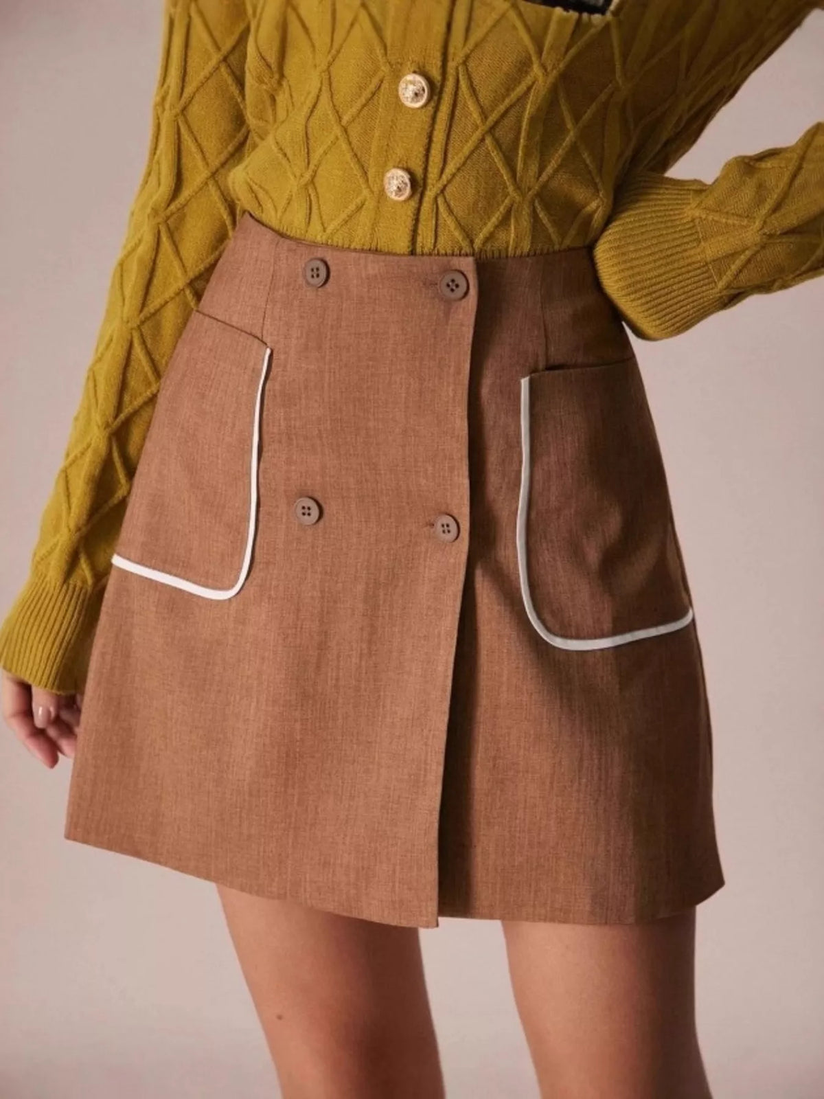 Button-Front Mini Skirt
