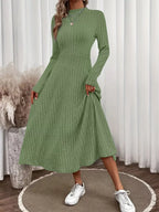Ribbed Knit Long Sleeve Midi Dress