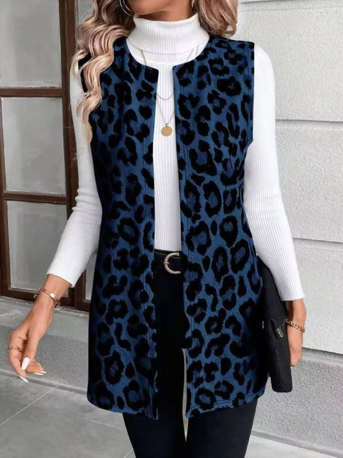 Sleeveless Leopard Print Vest Coat