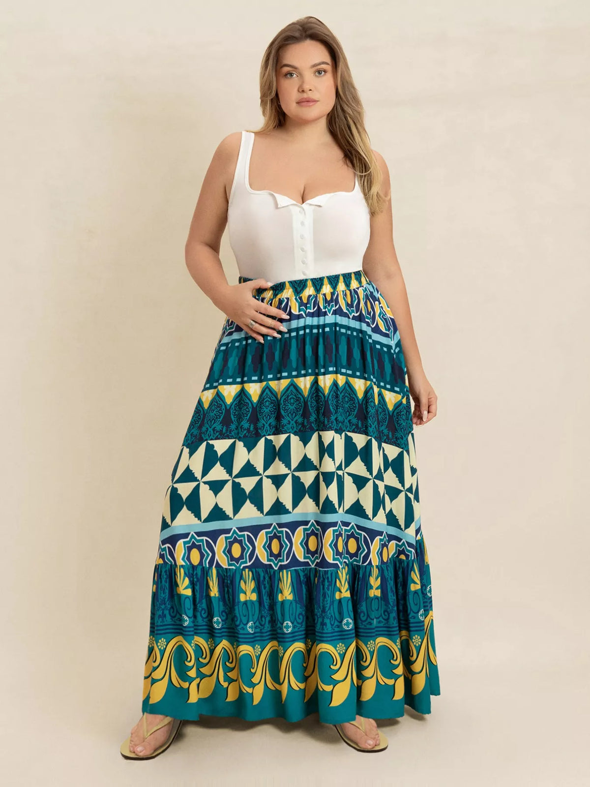 Plus Size Printed Maxi Skirt