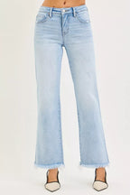 RISEN Tummy Control Mid Rise Ankle Straight Fray Hem Jeans