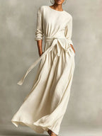 Full Size Long Sleeve Tie Waist Maxi Dress Plus Size