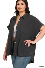 Zenana Full Size Woven Airflow Button Down Shirt Plus Size