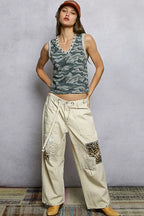 POL Studded Camouflage V-Neck Cropped Tank