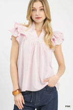 Umgee Ruffled Sleeve Textured Blouse
