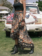 Plus Size Boho Floral Print High-Low Skirt