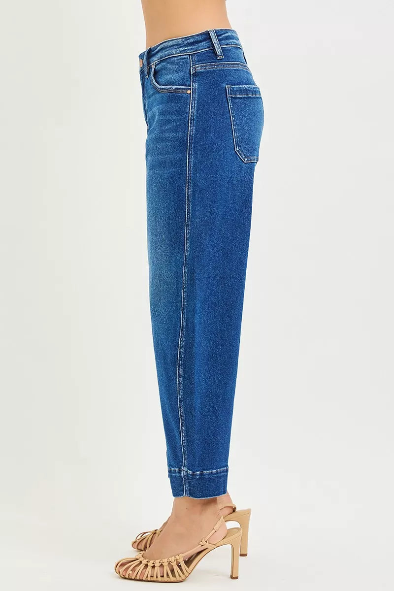 RISEN Mid Rise Crop Barrel Jeans