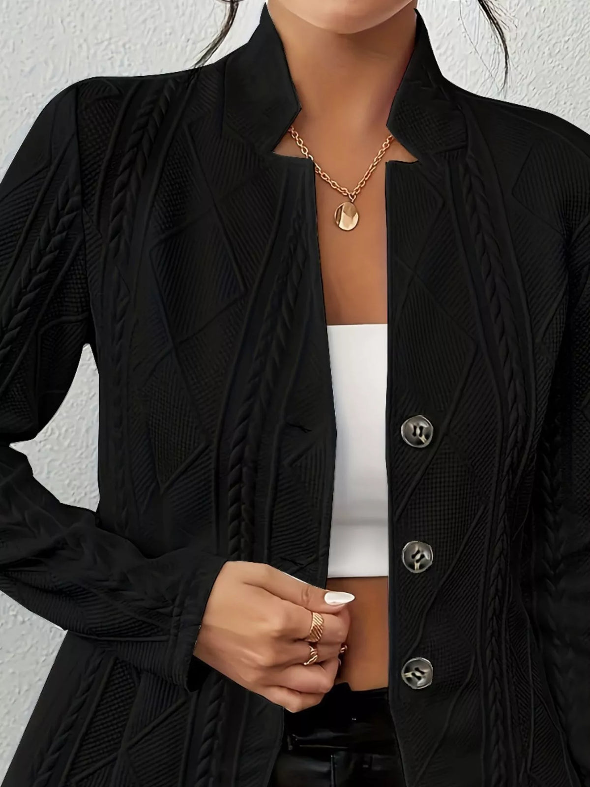 Textured Knit Button-Front Blazer