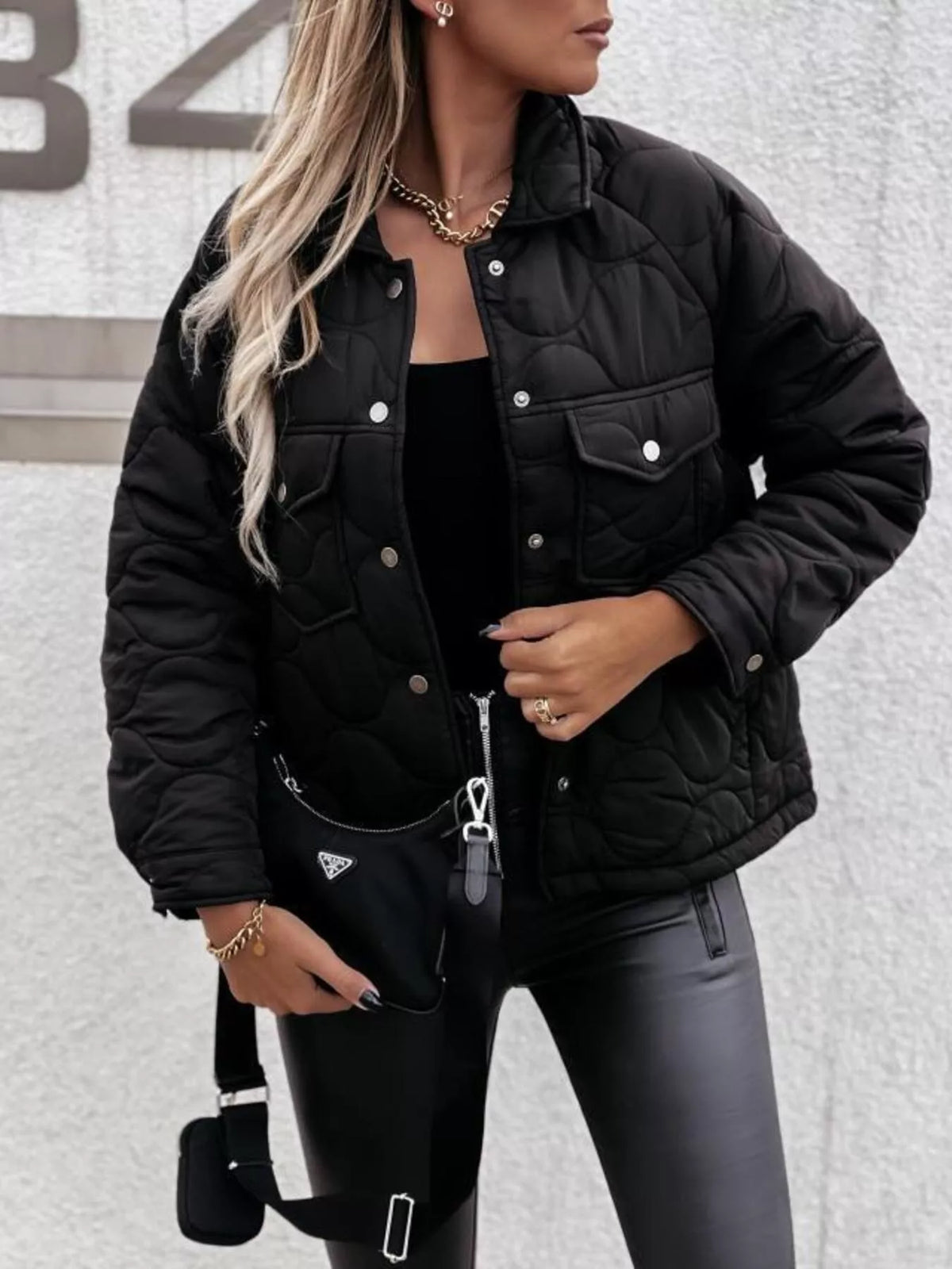 Quilted Snap-Down Casual Jacket