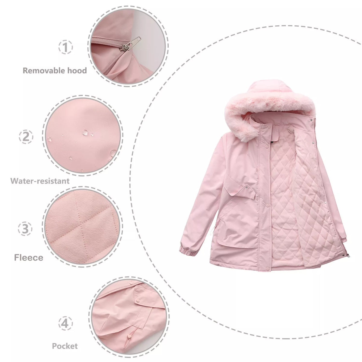 Full Size Fur Hooded Warm Winter Parka Outerwear Plus Size