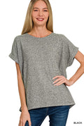 Zenana Soft Melange Hacci Short Sleeve Round Neck Top