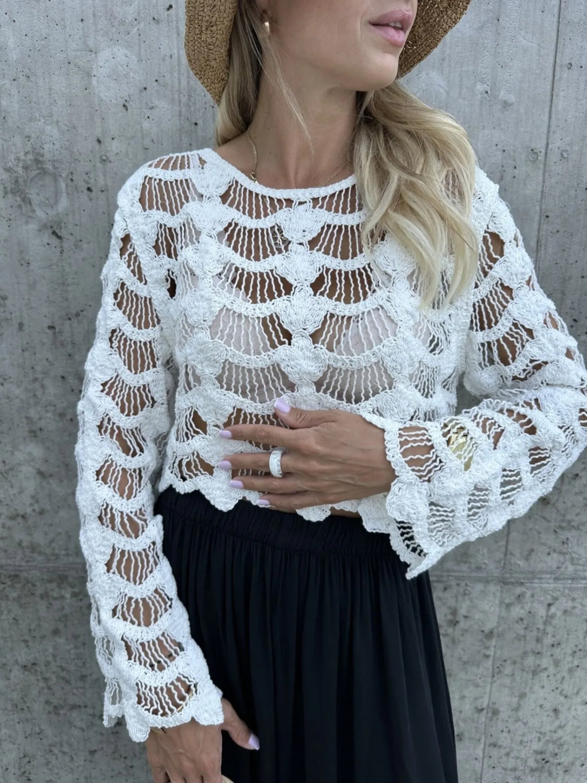 Crochet Long Sleeve Knit Cover Up