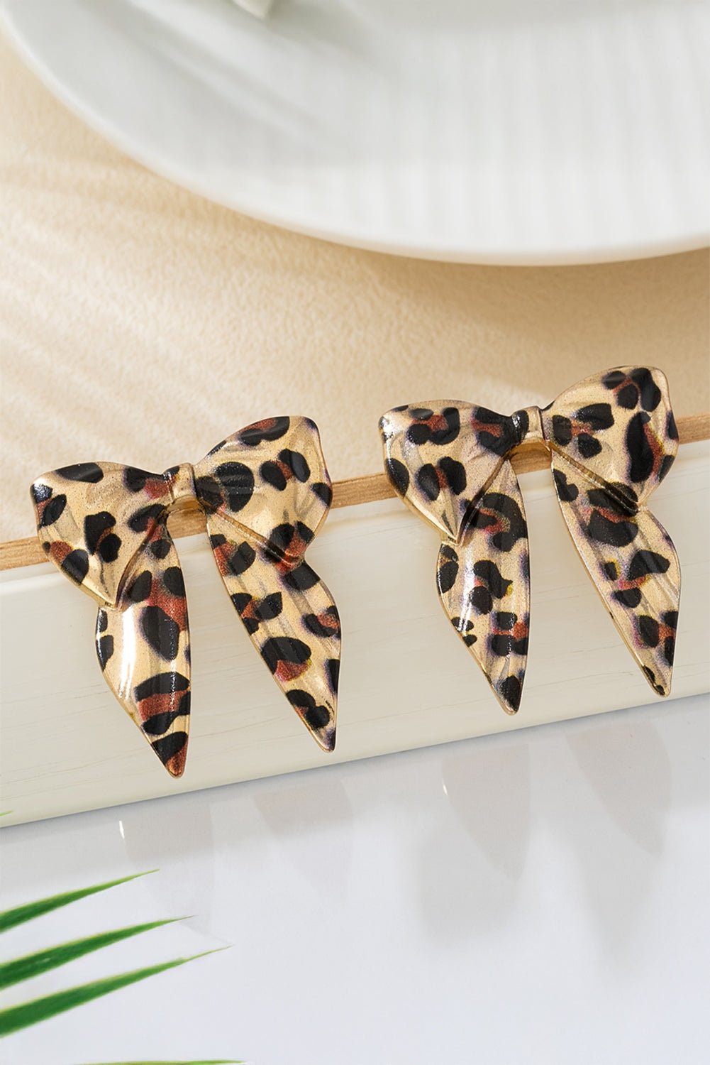 Gold Leopard Print Bow Knot Shape Plated Alloy Earrings