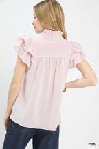 Umgee Ruffled Sleeve Textured Blouse