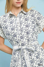 Umgee Border Print Belted Shirt Dress