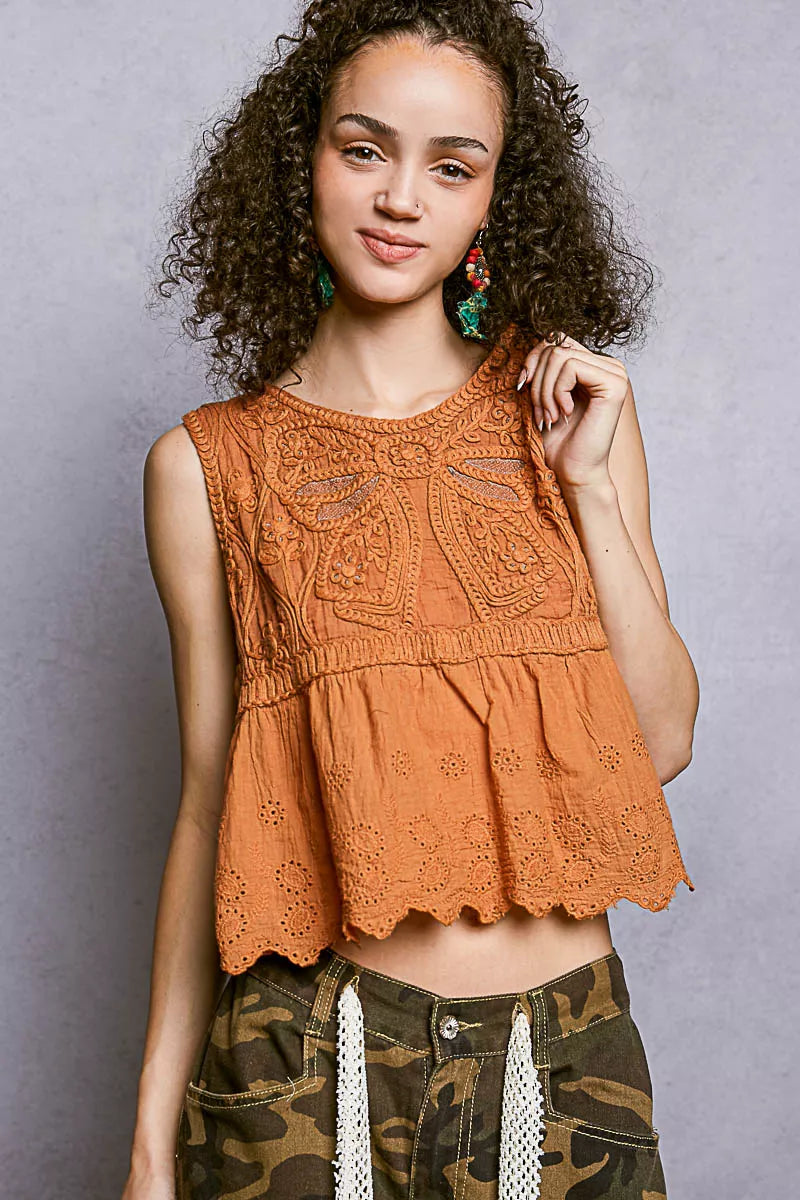 POL Crochet Cropped Tank with Scalloped Hem