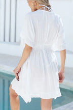Ruffled Smocked Waist V-Neck Cover-Up