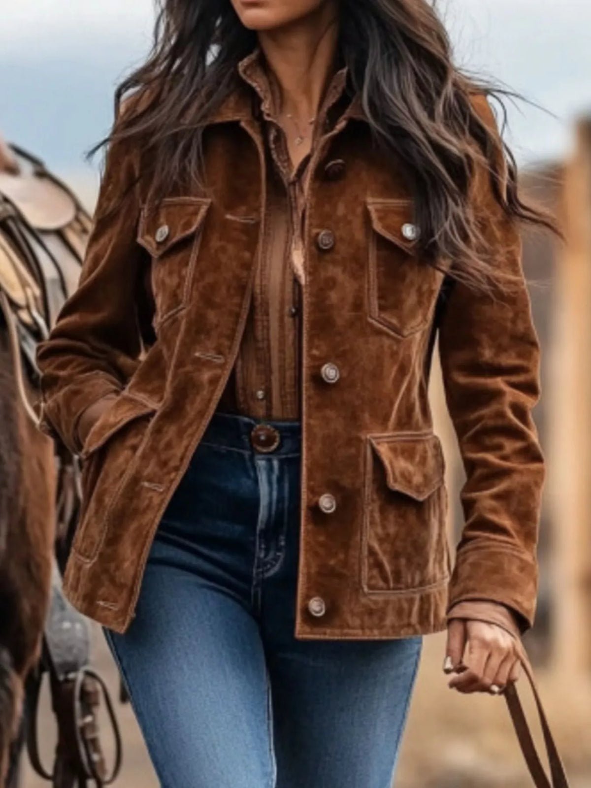 Full Size Button-Down Long Sleeve Jacket Plus Size