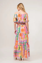 And The Why Asymmetric Geo Printed Tiered Maxi Skirt