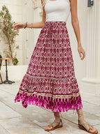 Bohemian Printed Ruched Maxi Skirt