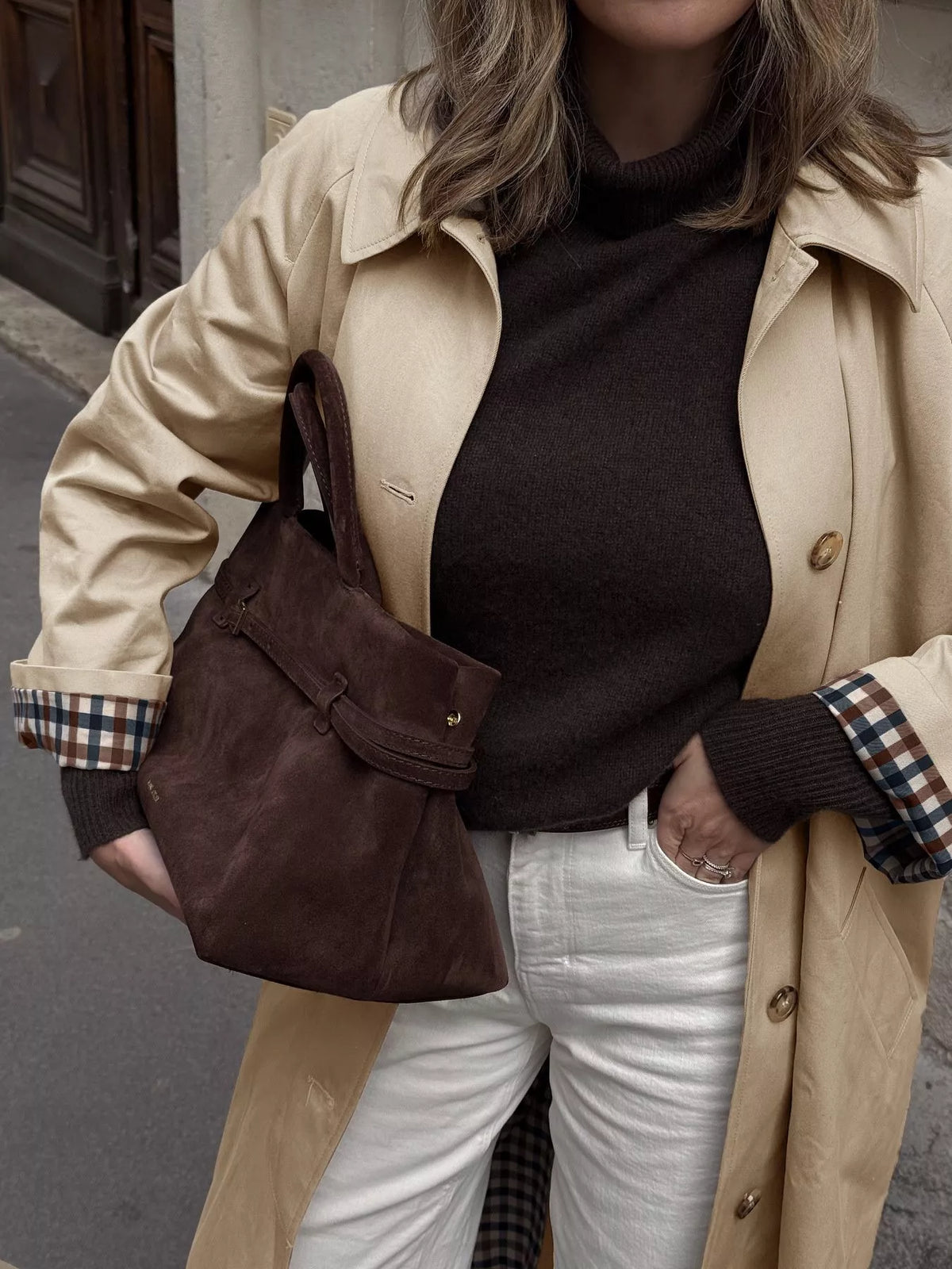 Checkered Lining Button Up Trench Coat