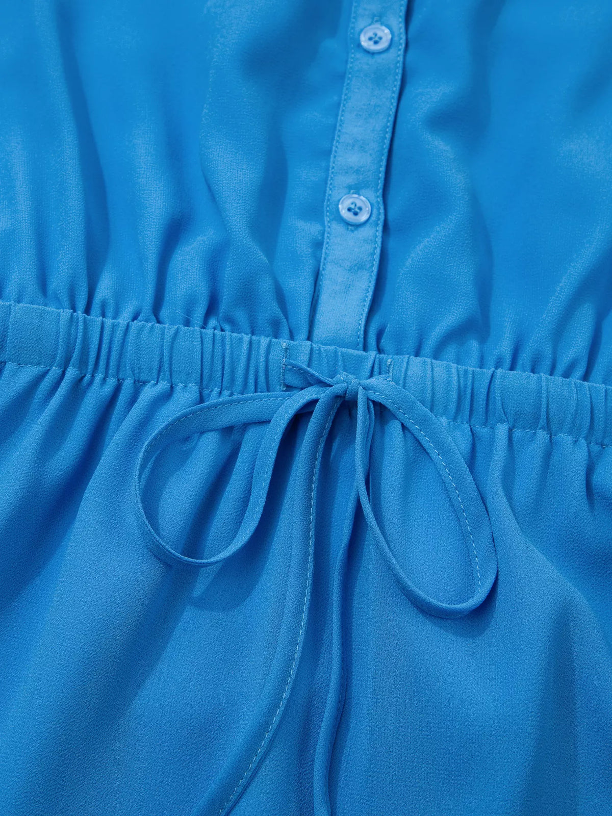Half Buttons Collared Elastic Waist Sleeveless Shirt Dress