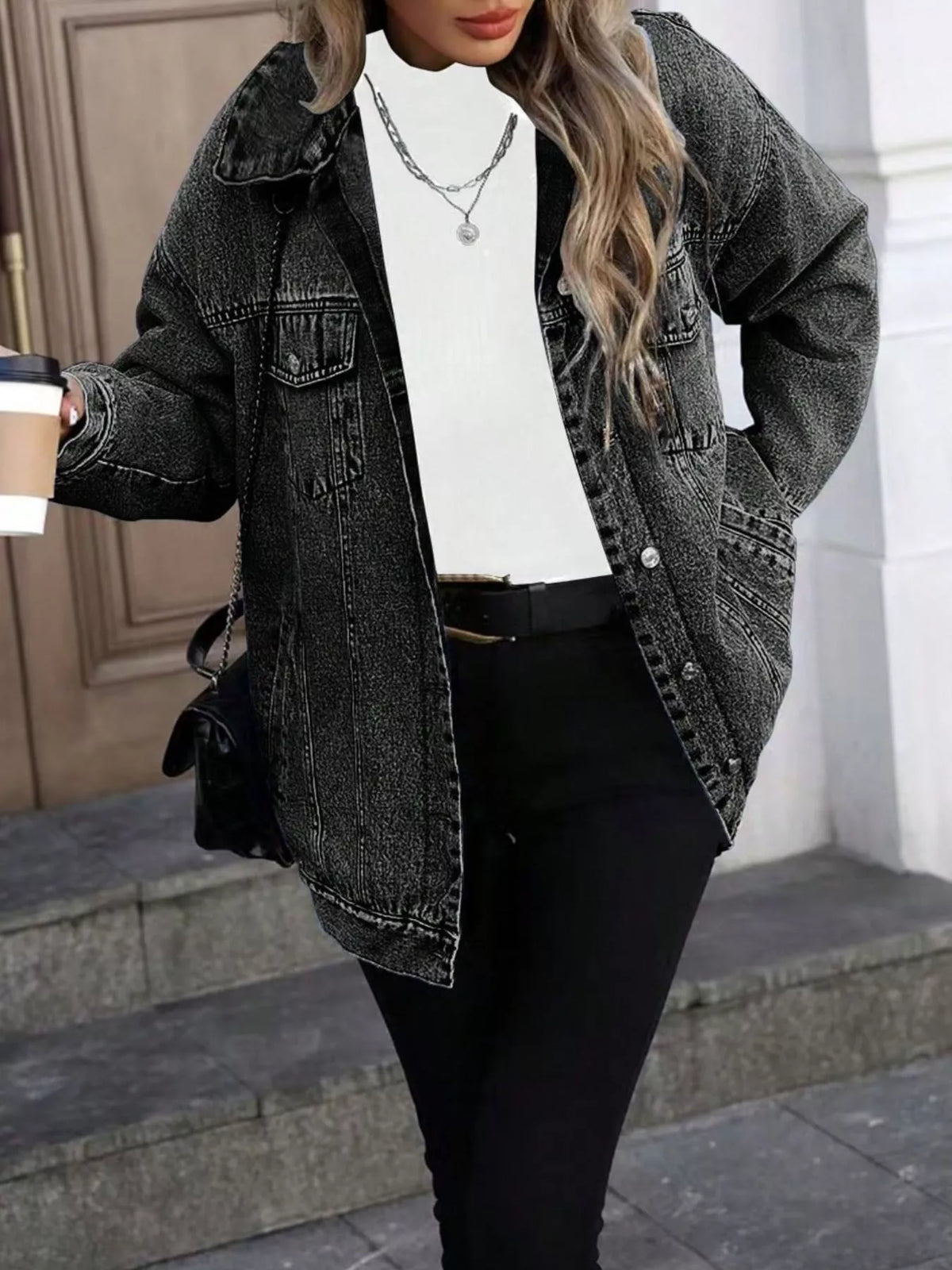 Washed Button Up Oversized Denim Jacket
