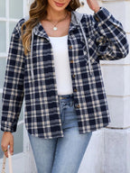 Hooded Plaid Button-Up Shacket