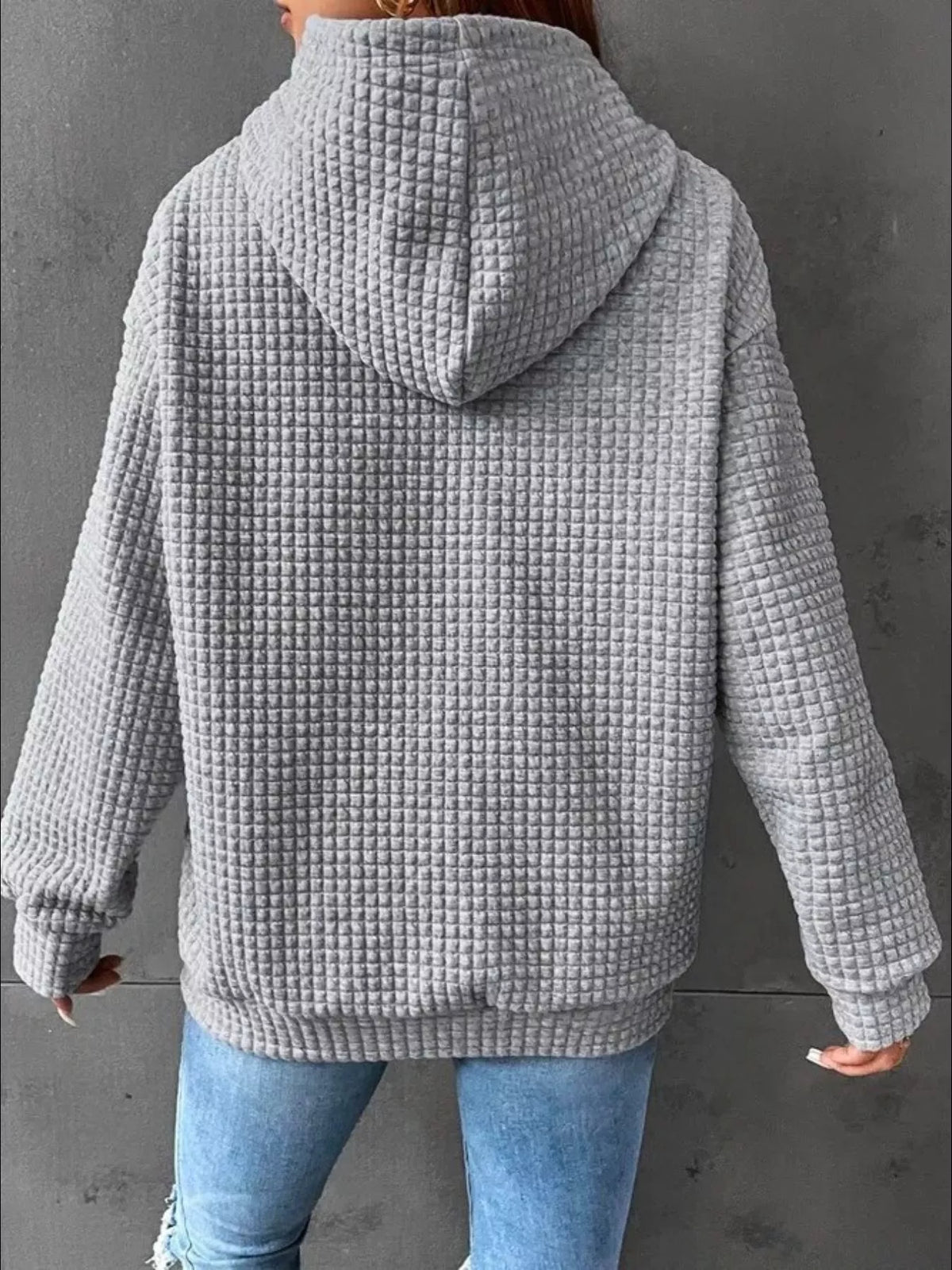 Full Size Textured Kangaroo Pocket Hoodie Plus Size