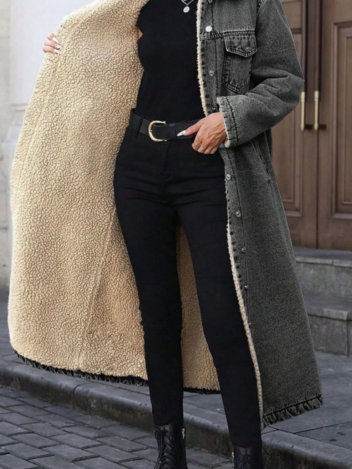 Sherpa Lined Longline Denim Jacket