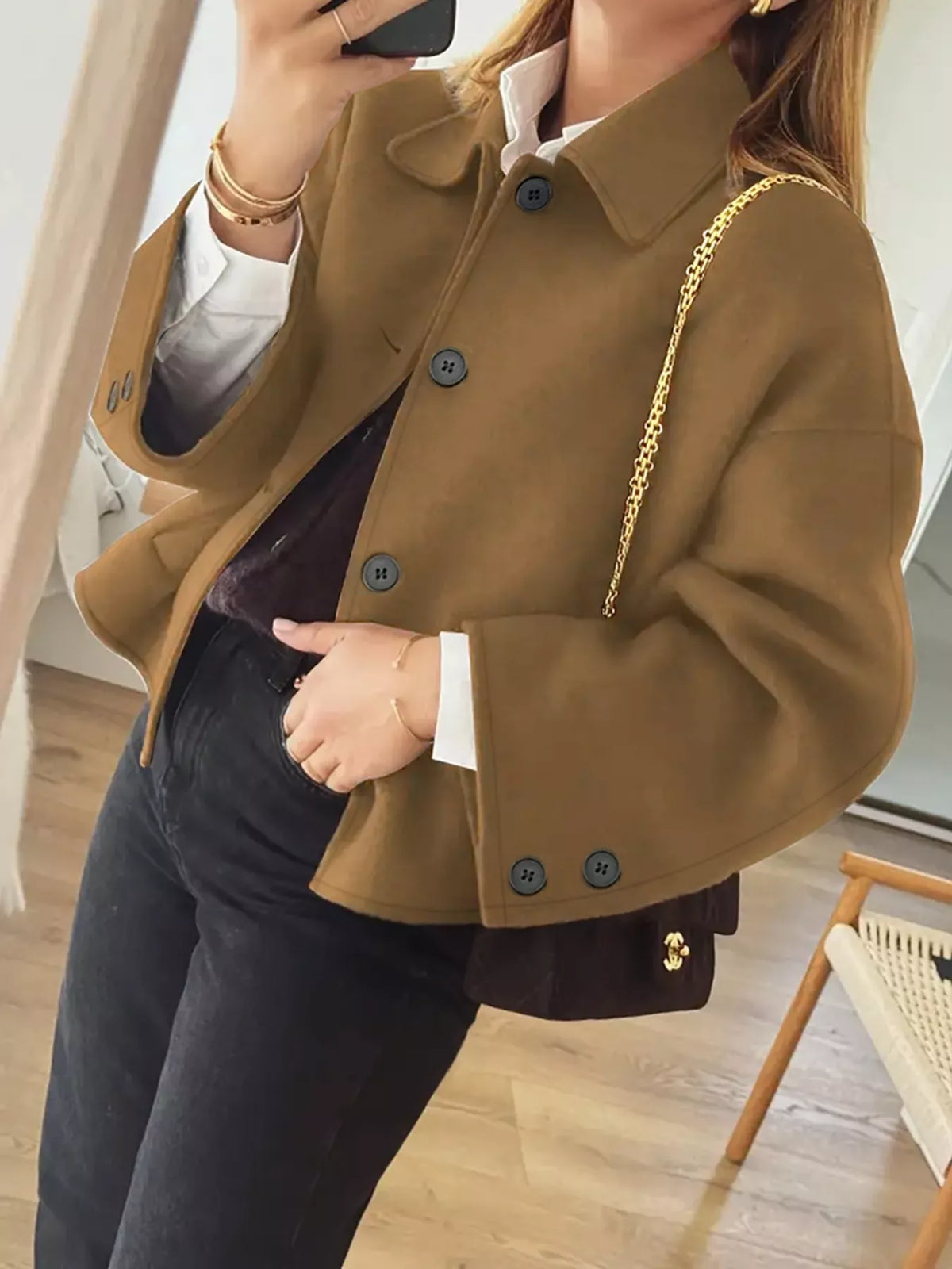 Plus Size Button-Down Cropped Outerwear