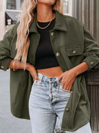 Plus Size Button-Down Dropped Shoulder Shacket