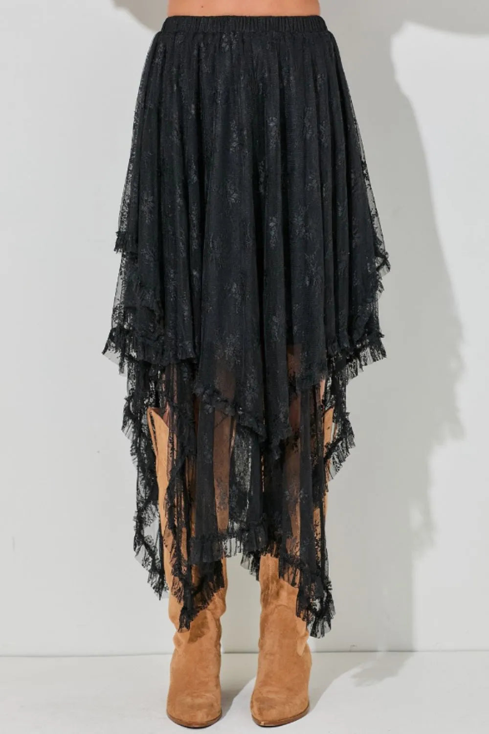 Elastic Waist Asymmetrical Lace Skirt