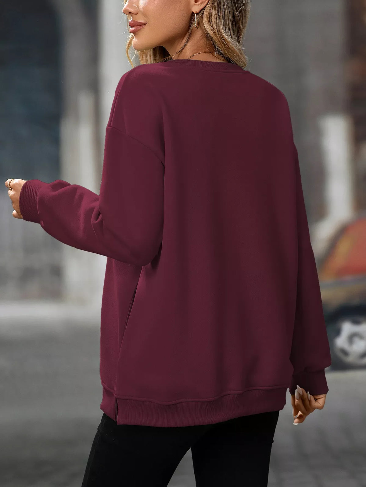 Casual Solid Color Long Sleeve Sweatshirt