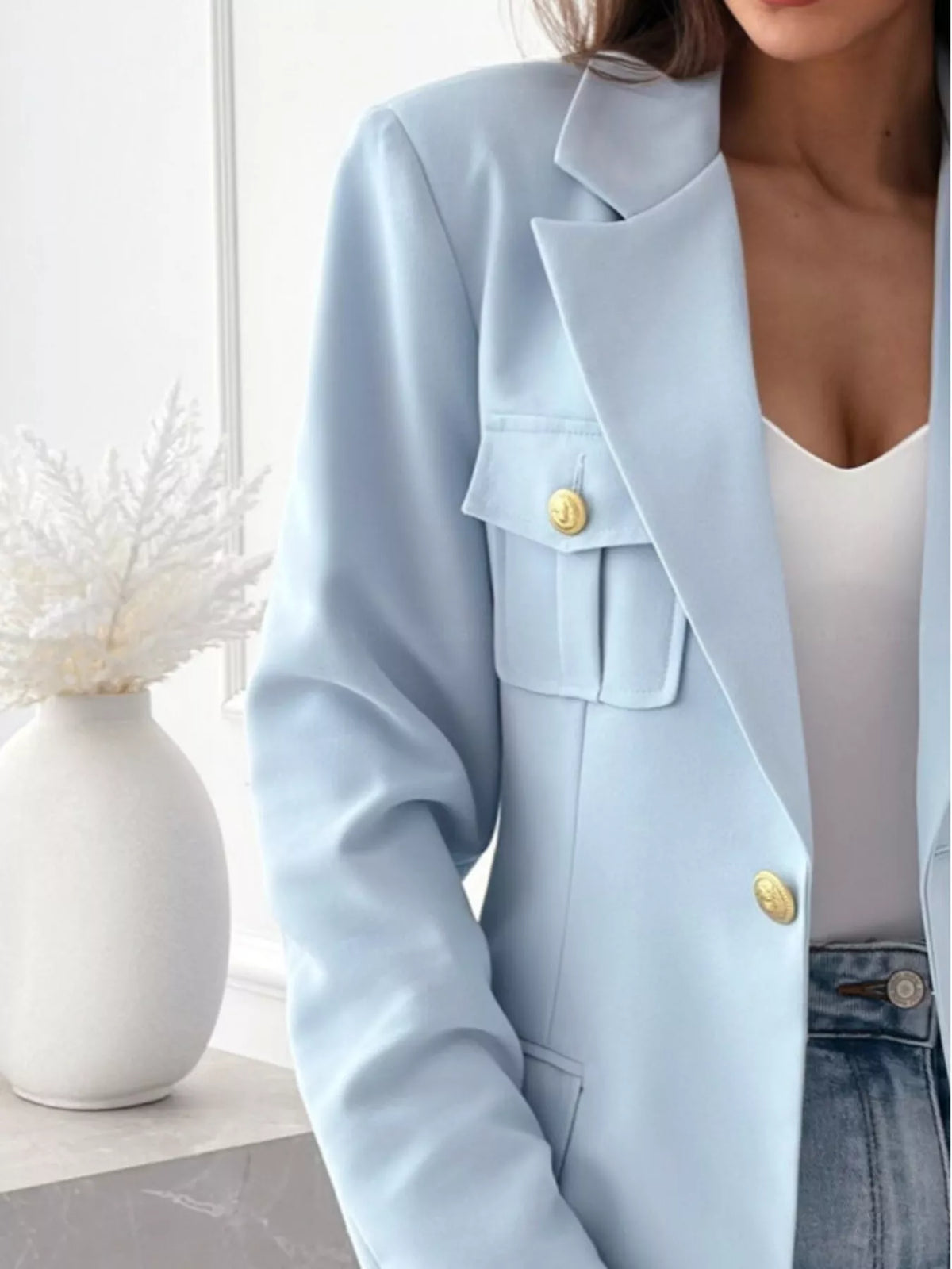 Lapel Collar One Button Blazer