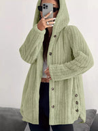 Full Size Fleece Button Up Hooded Outerwear Plus Size