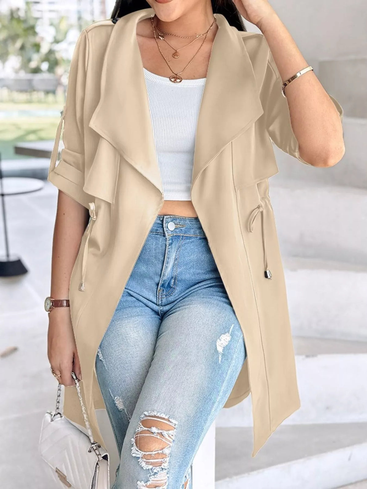Drape Collar Lightweight Trench Coat