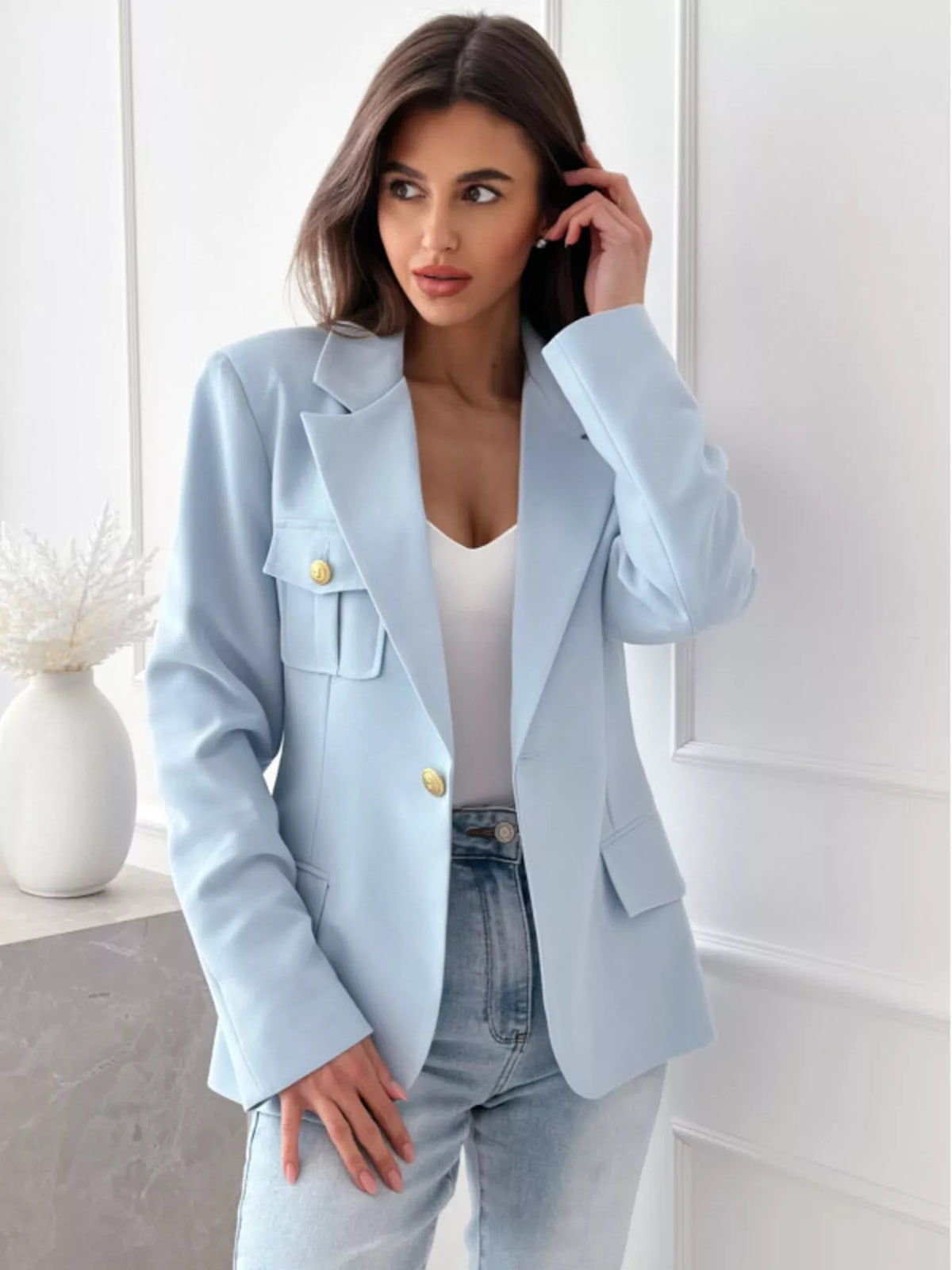 Lapel Collar One Button Blazer