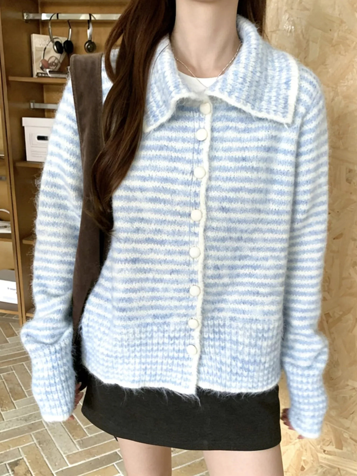 Striped Knit Button-Down Cardigan