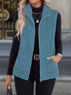 Full Size Fleece Zip-Up Vest Coat Plus Size