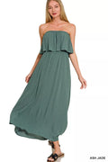 Zenana Woven Crinkle Strapless Maxi Dress