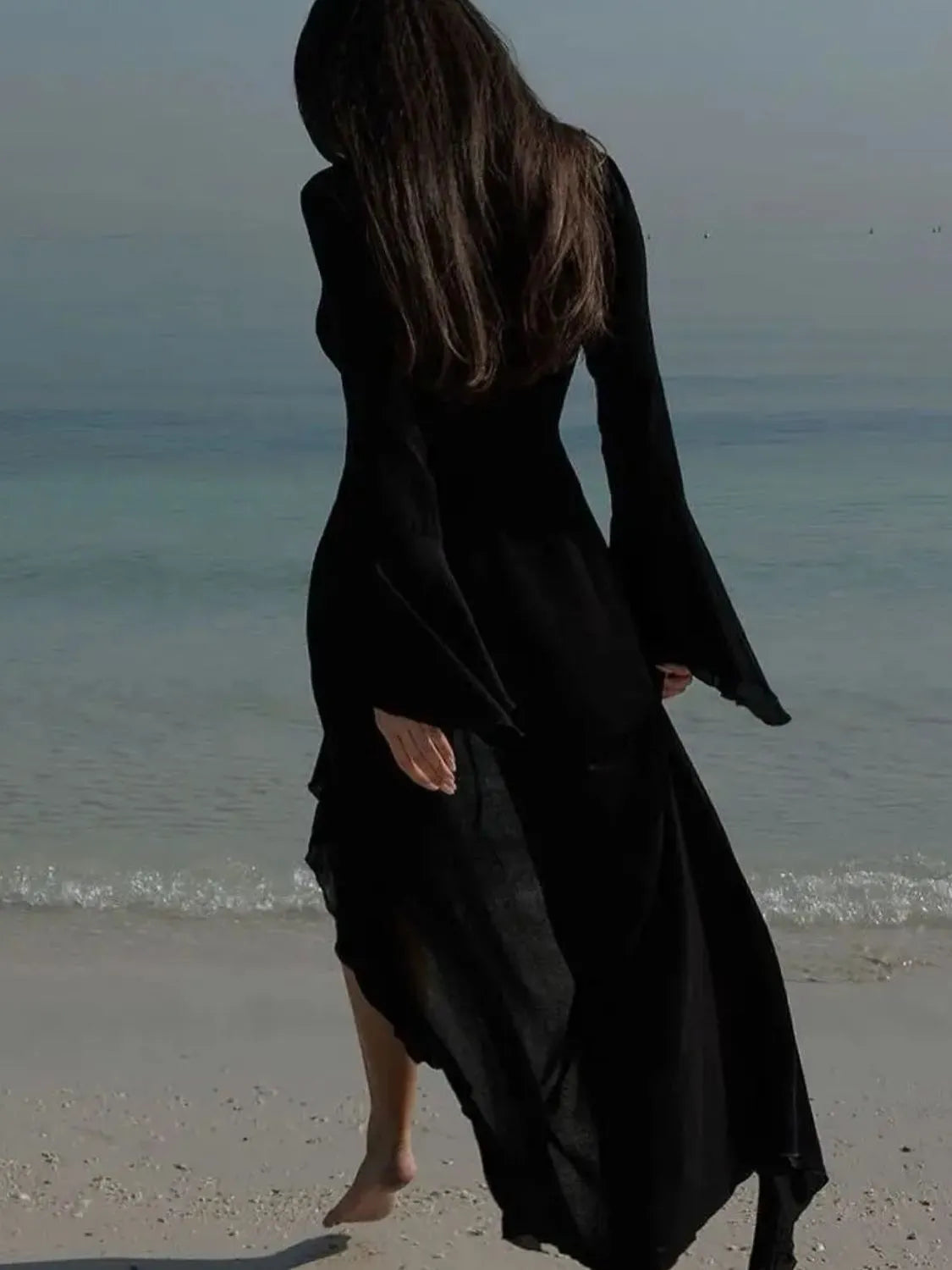 Ruffled Long Sleeve Cover-Up Dress