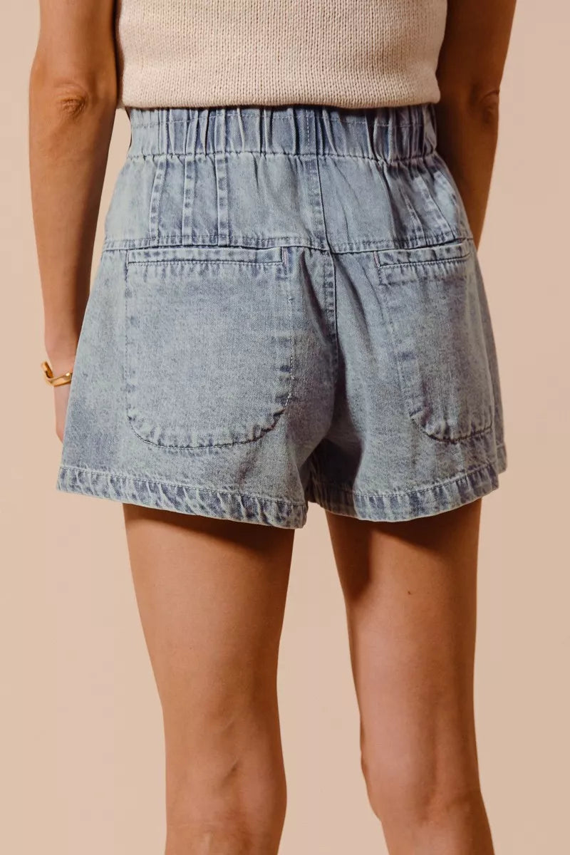SO ME Flared Denim Shorts with Elasticized Waist
