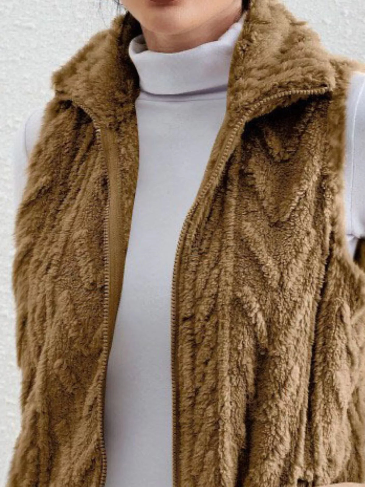 Full Size Cozy Faux Fur Zip-Up Vest Coat Plus Size