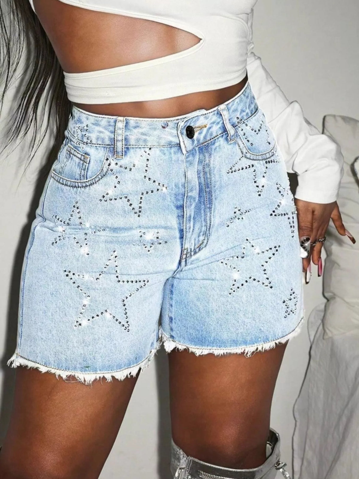 Star Raw Hem Denim Shorts