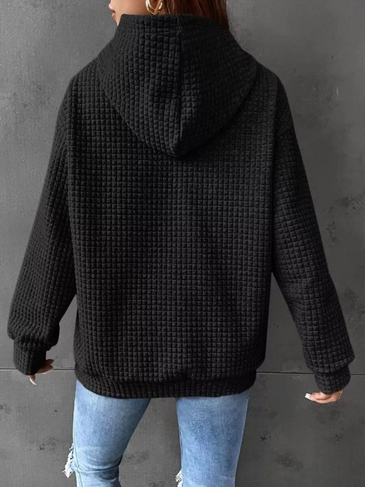 Full Size Textured Kangaroo Pocket Hoodie Plus Size