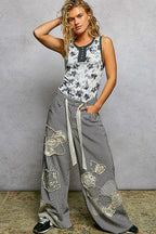 POL Floral Round Neck Cropped Ribbed Tank