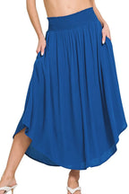 Zenana Woven Crinkle Smocked Waist Maxi Skirt W Pockets