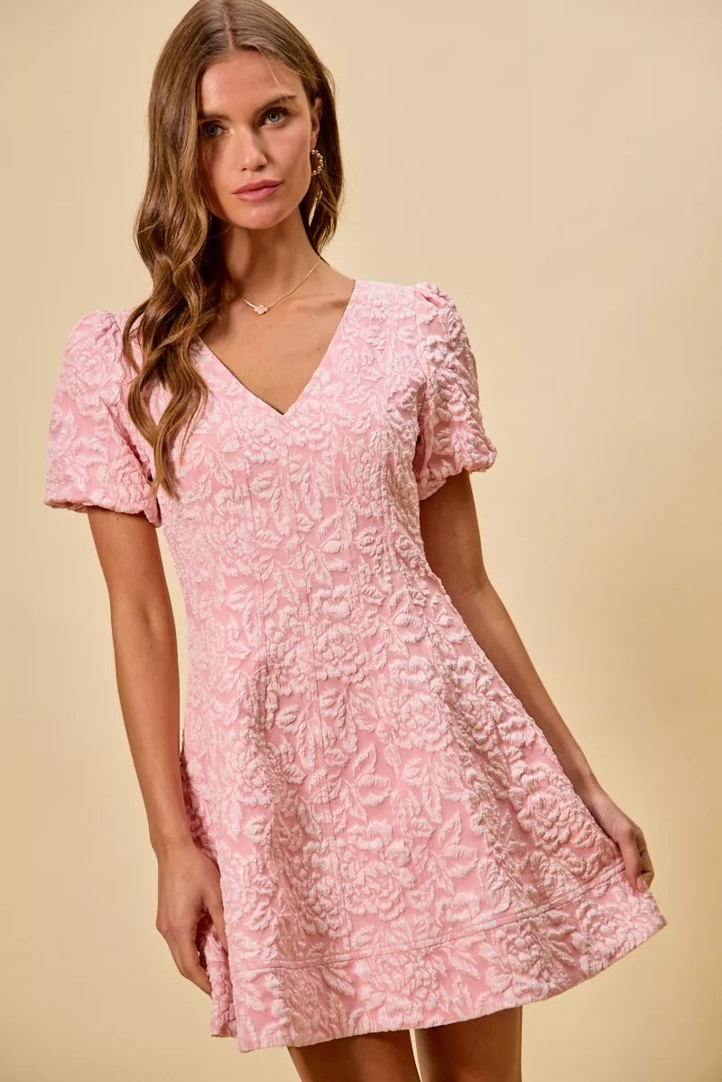 SO ME Floral Jacquard Fit And Flare Daily Mini Dress