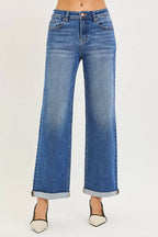 RISEN Full Size High Rise Relaxed Fit Ankle Straight Cuff Jeans Plus Size